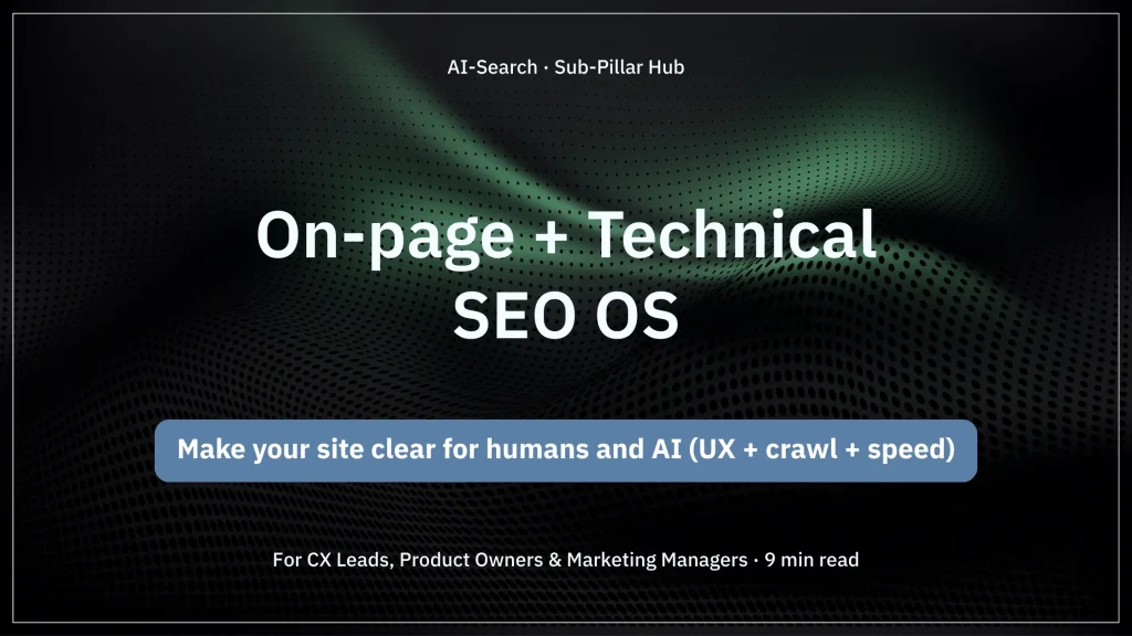 Vault Mark article cover: AI On-page, Technical & Experience SEO OS—making sites clear for humans and AI