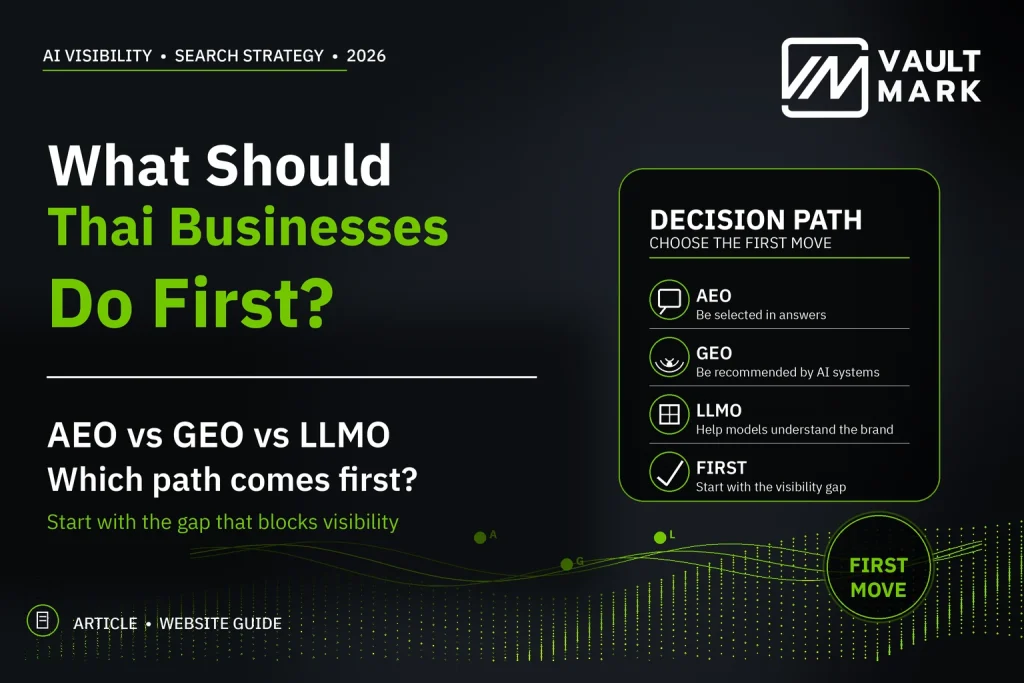 Four-stage diagram showing Accessibility, Answerability, Citability and Operability for choosing the first AI-search investment