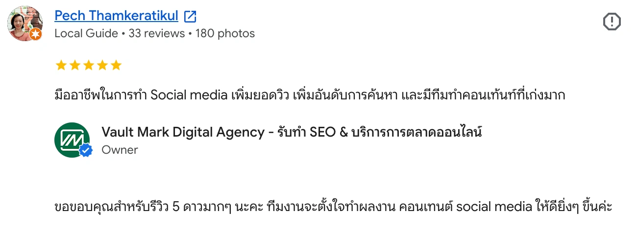 Google review from Pech Thamkeratikul for Vault Mark