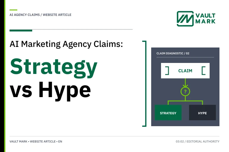Business executive comparing agency claims against five levels of evidence from slogan to business outcomes