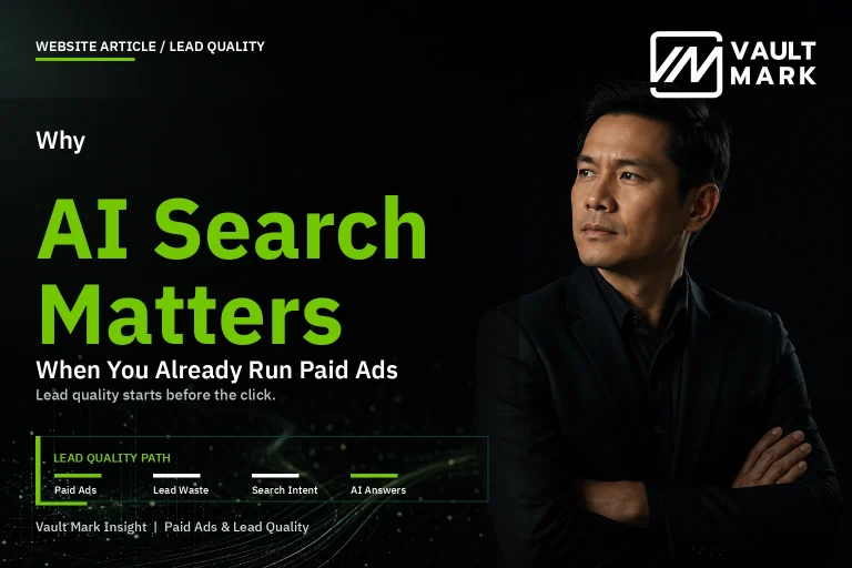 Diagram connecting advertising search terms, website answers, lead qualification and CRM feedback